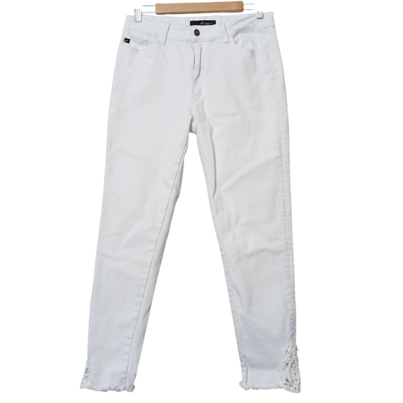 Kancan Jeans White Skinny Raw Hem With Crochet Insert Stretch Denim - Picture 1 of 6